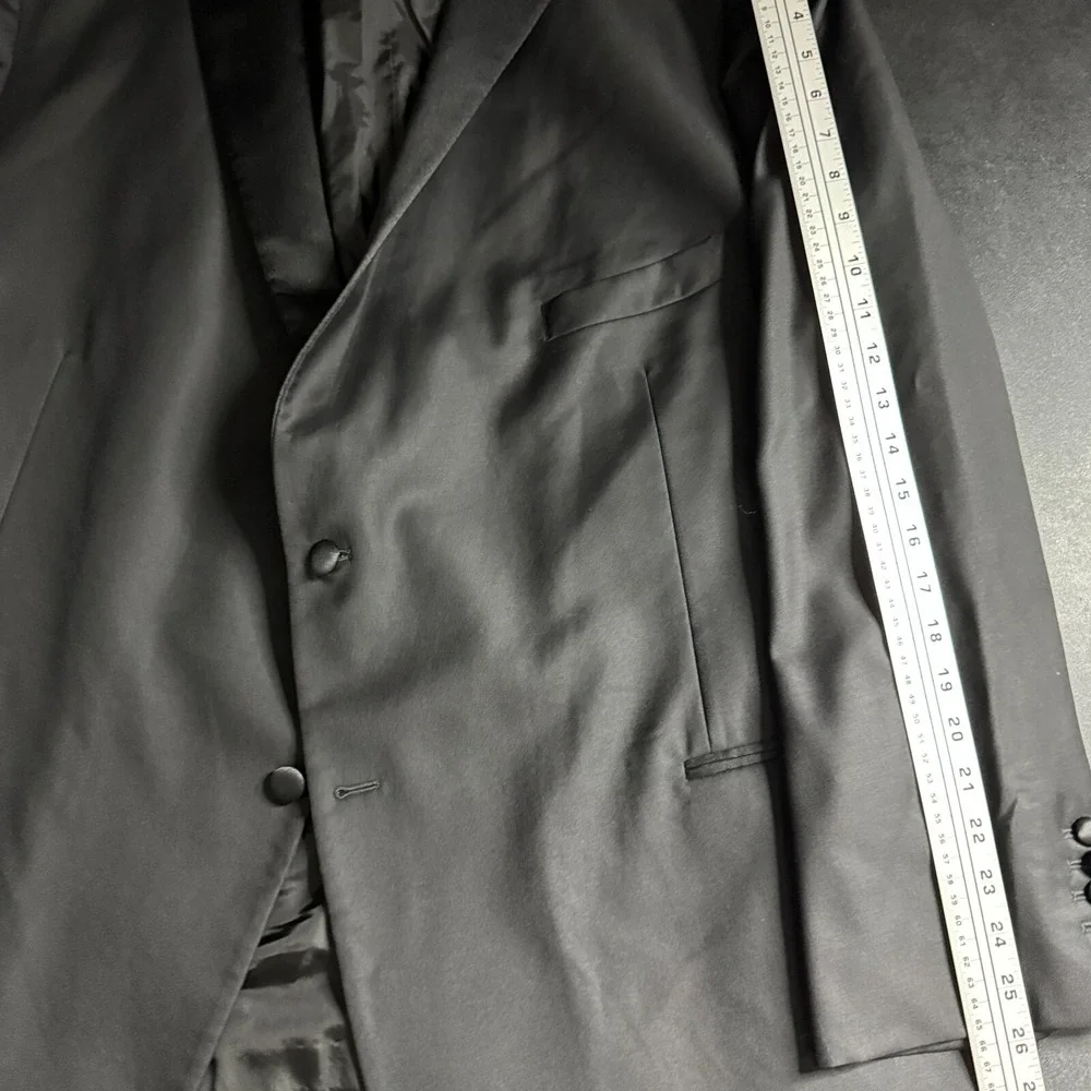 Oliver Wicks Italy Mens 52L Black Wool Two-Piece Suit 36W Pants Solid Super 110s
